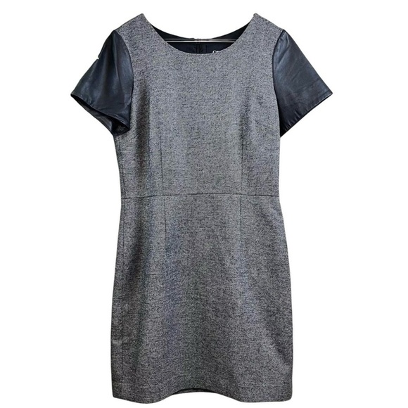 Barneys New York Co-Op Wool Leather Tweed Knit Dress Career Gray Black Size 12 - Picture 1 of 7